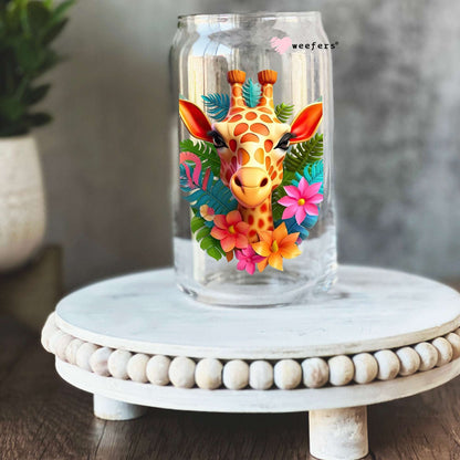 3D Giraffe Floral 16oz Libbey Glass Can UV DTF or Sublimation Cup Wrap - Decal Transfer - Weefers