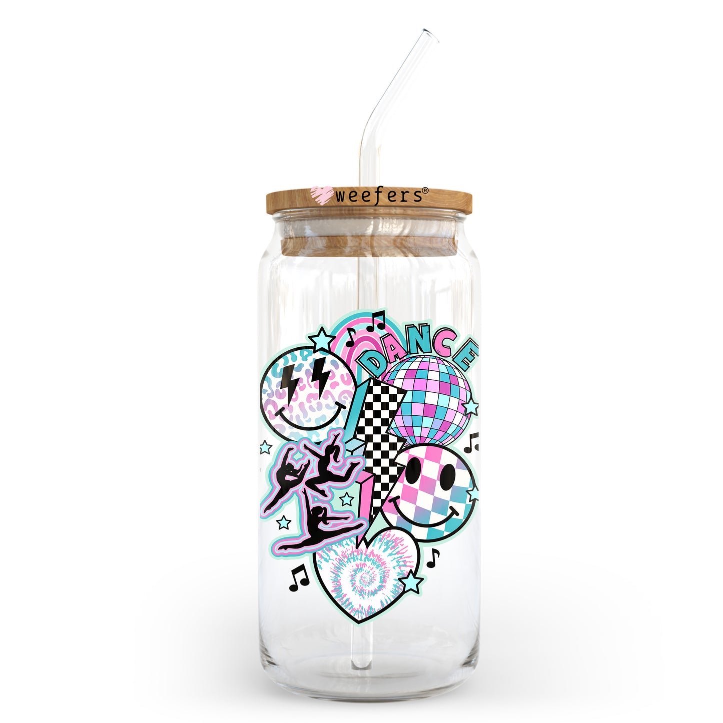 Retro Dance Smile Face 20oz Libbey Glass Can UV DTF or Sublimation Wrap - Decal Transfer - Weefers