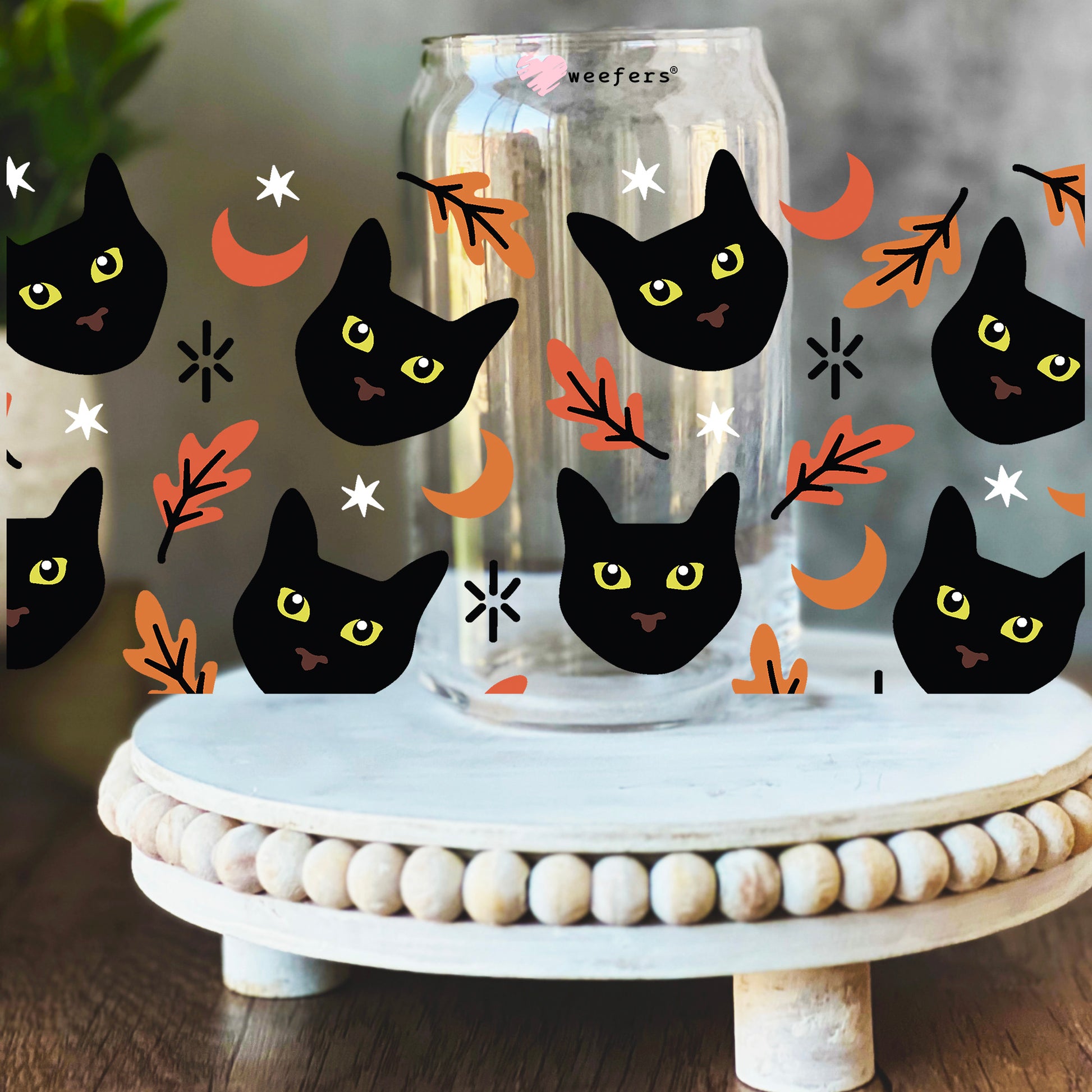 Black Cat Faces 16oz Libbey Glass Can UV DTF or Sublimation Wrap Decal Transfer - Weefers