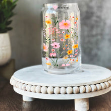 Load image into Gallery viewer, a glass jar with flowers painted on it
