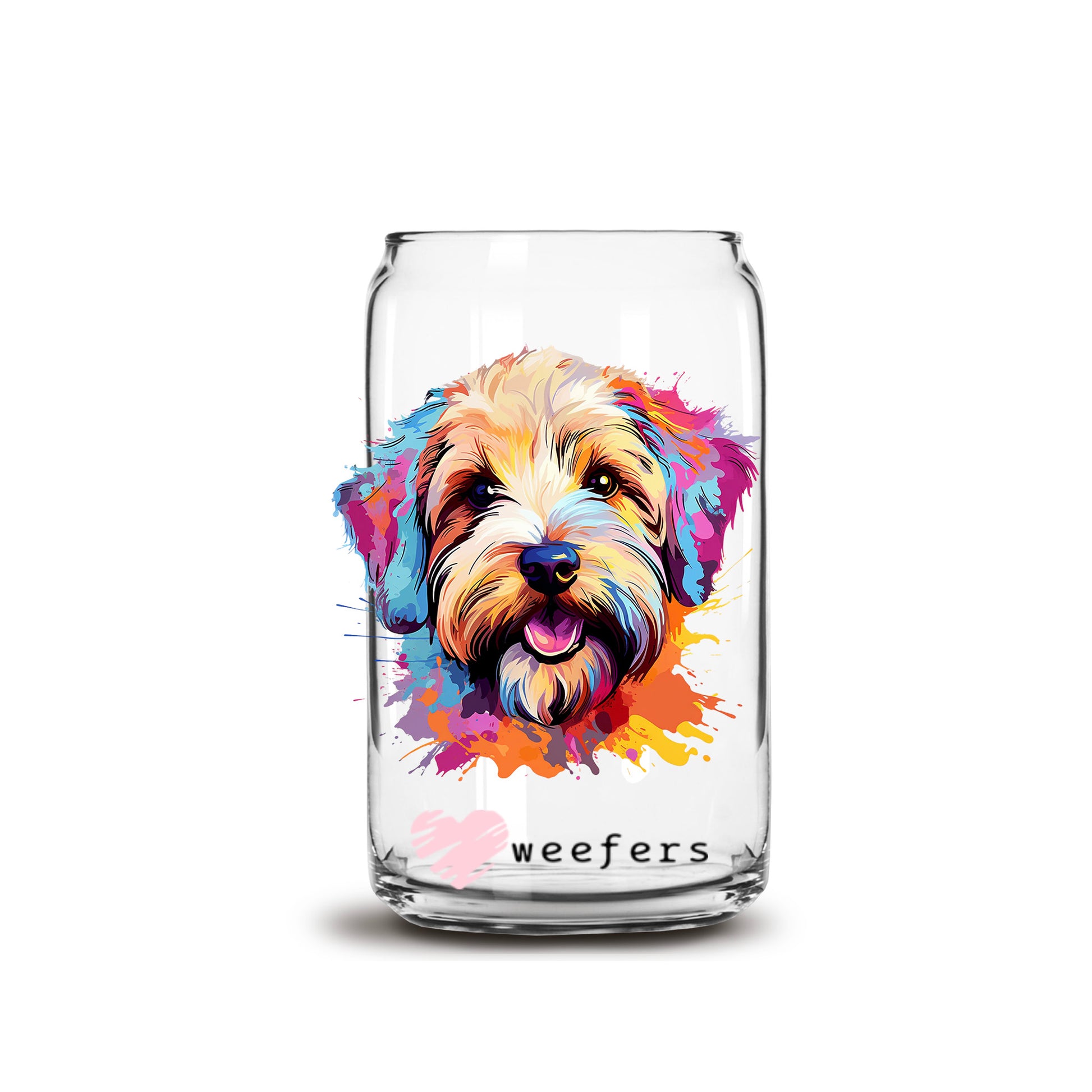 Soft Coated Wheaten Terrier Colorful Watercolor 16oz Libbey Glass Can UV DTF or Sublimation Wrap - Decal - Weefers