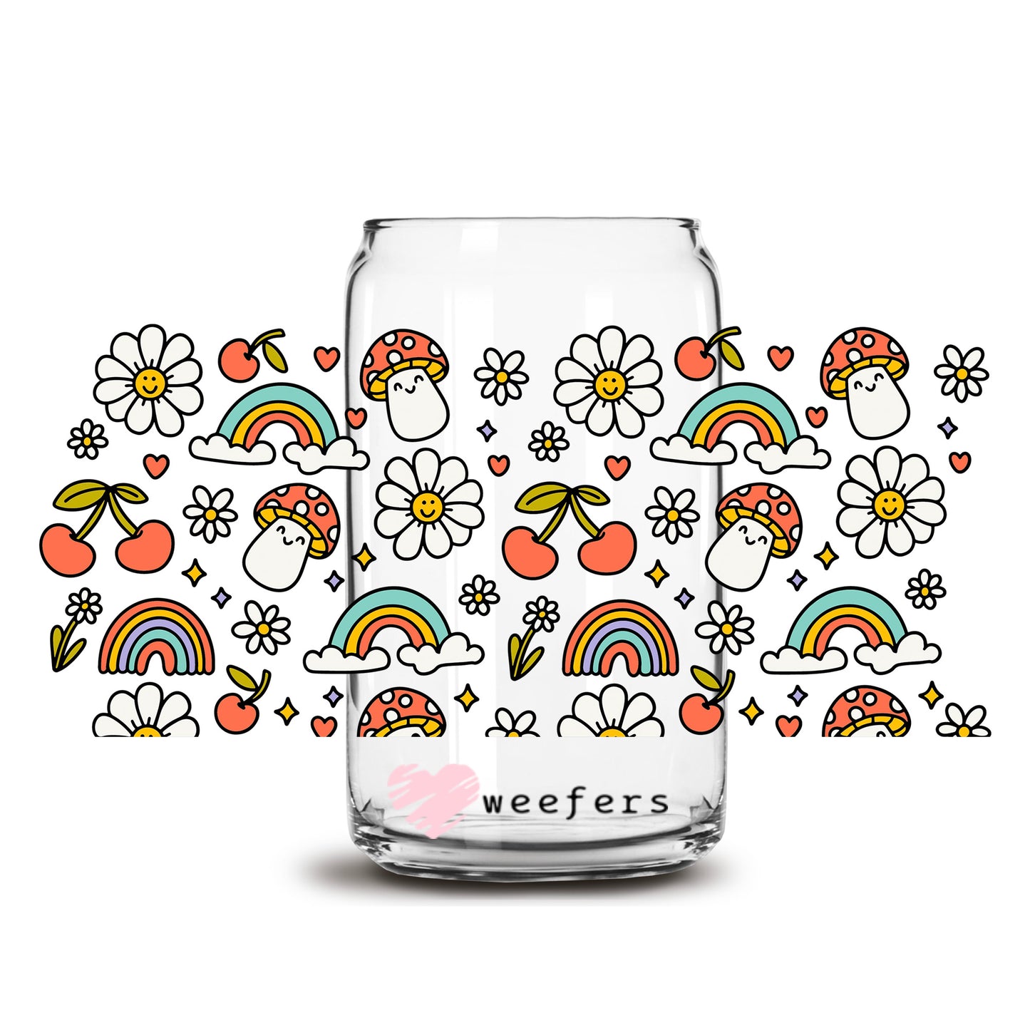 Retro Rainbow And Cherries 16oz Libbey Glass Can UV DTF or Sublimation Wrap - Decal Transfers - Weefers