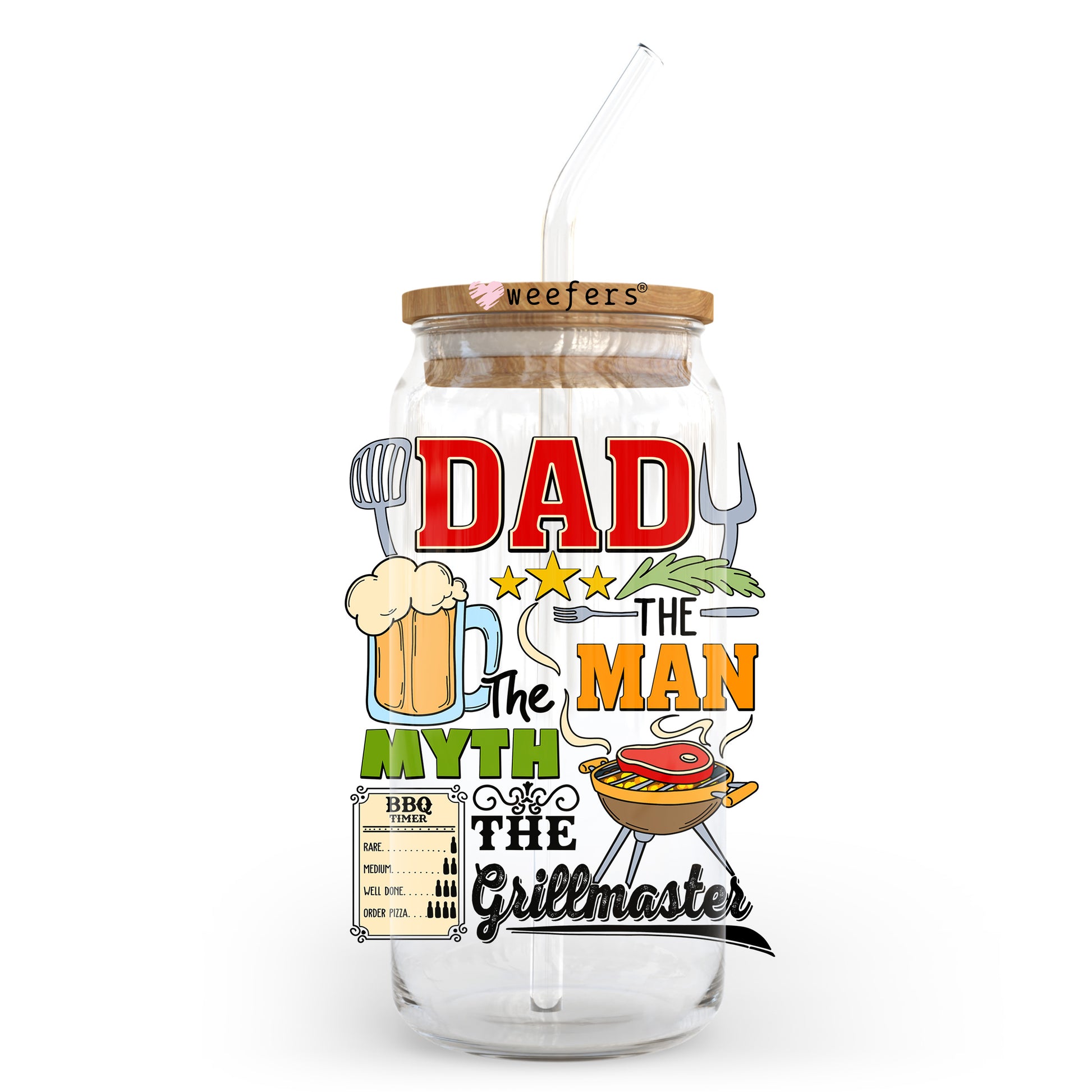 Dad the Man the Myth the Grillmaster Black 20oz Libbey Glass Can, 34oz Hip Sip, 40oz Tumbler, 24oz Cold Cup UV DTF or Sublimation Decal Transfer - Weefers