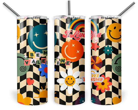 20oz Skinny Tumbler Wrap - Checkered Retro Smile Face - Weefers