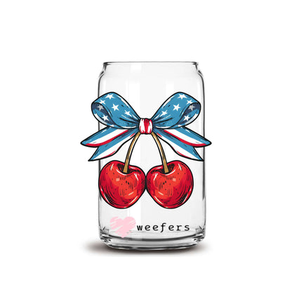 4th of July Bow Cherry 16oz Libbey Glass Can UV DTF or Sublimation Decal Transfer - Weefers