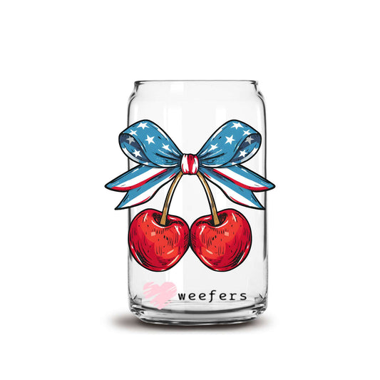 4th of July Bow Cherry 16oz Libbey Glass Can UV DTF or Sublimation Decal Transfer - Weefers