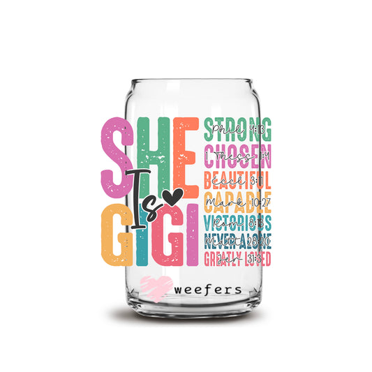 She Is Affirmations Customization 16oz Libbey Glass Can UV DTF or Sublimation Wrap - Decal Transfer - Weefers