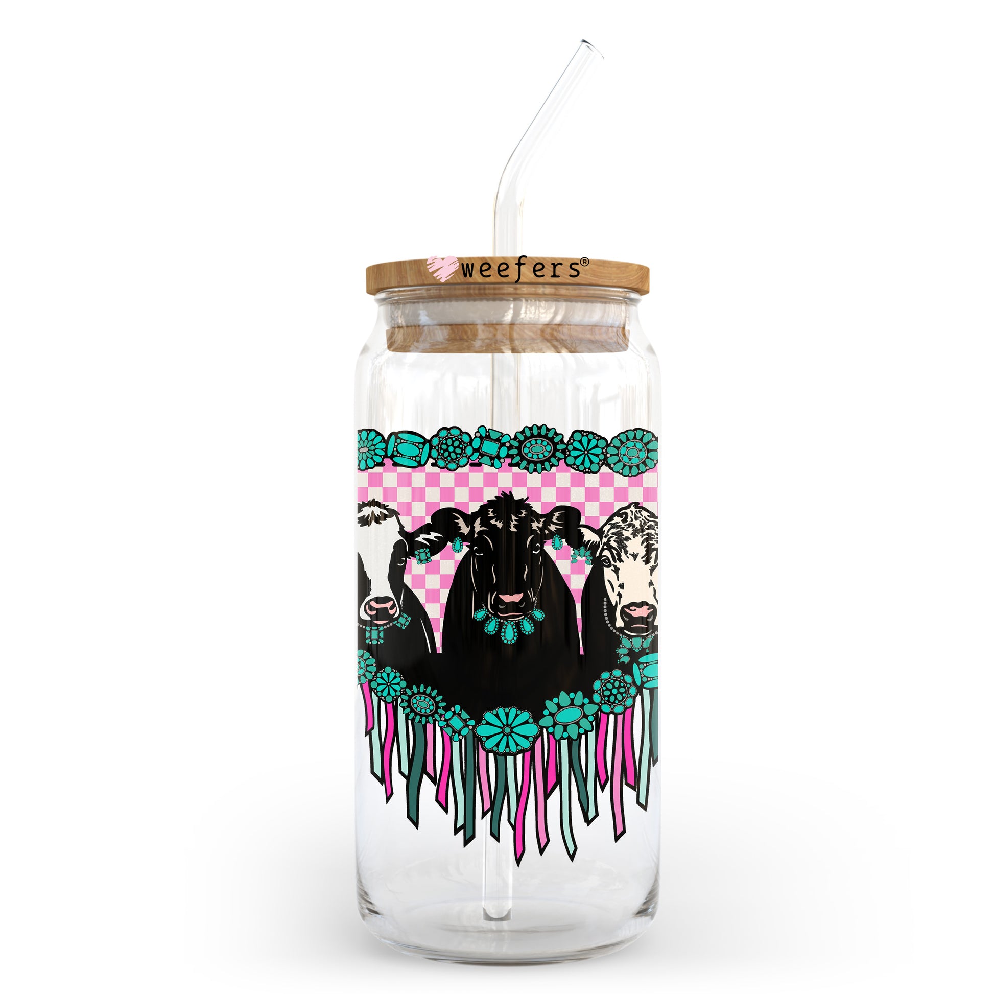 Fringe Pocket Cows 20oz Libbey Glass Can UV DTF or Sublimation Wrap - Decal Transfer - Weefers