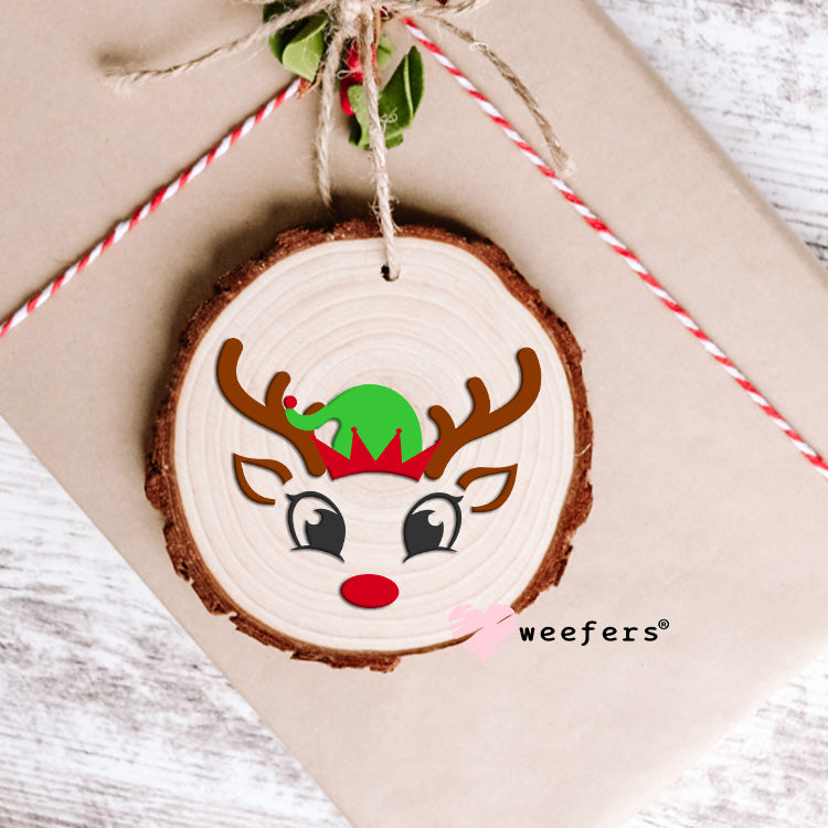 Elf Christmas Reindeer Face UV DTF Ornament Decal