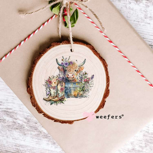 Baby Highlander Cow in Bucket UV DTF Decal Ornament Weefers