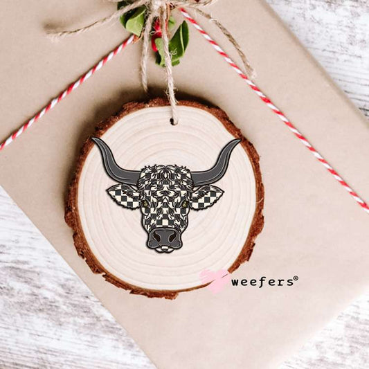 Grey Checkered Bull Face UV DTF Decal Ornament Weefers