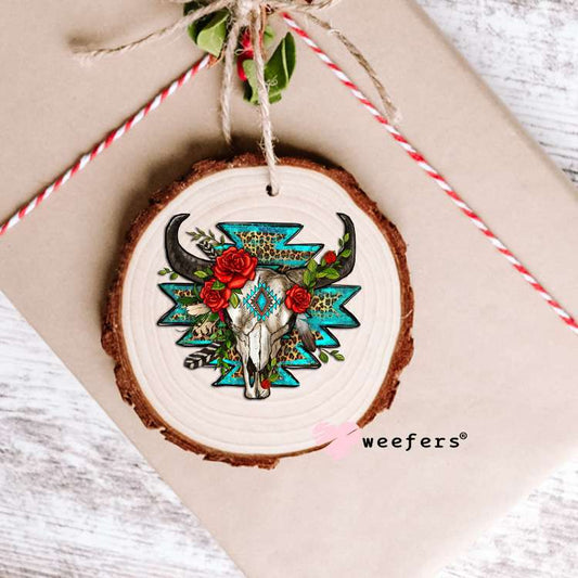 Teal and Red Cow Skull UV DTF Decal Ornament Weefers