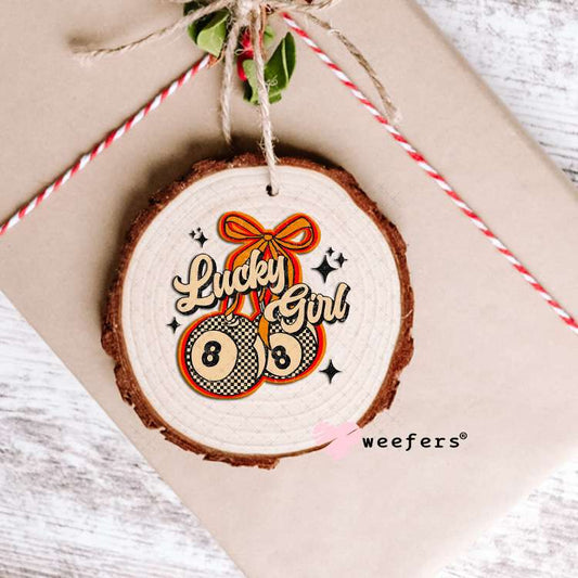 Lucky Girl EightBall Cherries Orange Tan UV DTF Decal Ornament Weefers