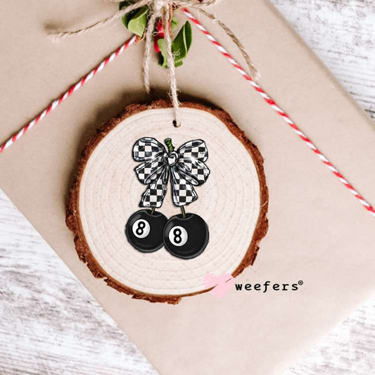 Black and White Checkered Bow Eightball UV DTF Decal Ornament Weefers