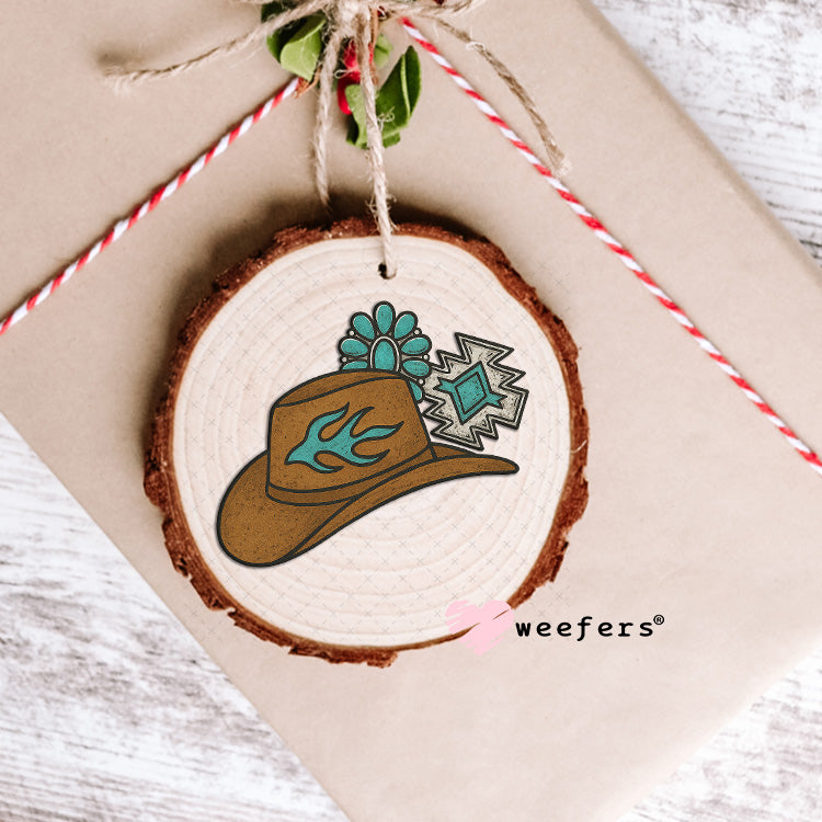 Western Brown Hat and Turquoise Jewels UV DTF Decal Ornament Weefers