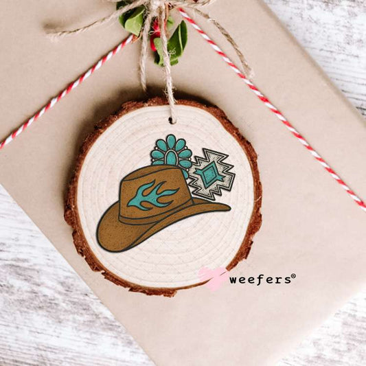 Western Brown Hat and Turquoise Jewels UV DTF Decal Ornament Weefers