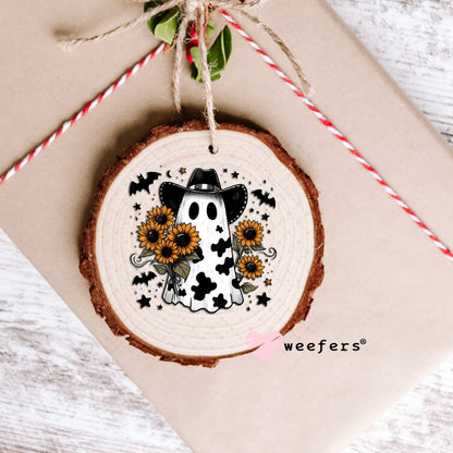 Cow Print Ghost Sunflowers Halloween UV DTF Decal Ornament Weefers