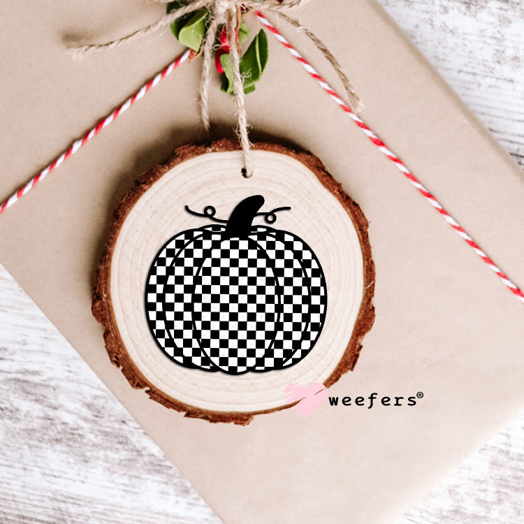 Black and White Checkered Pumpkin UV DTF Decal Ornament Weefers