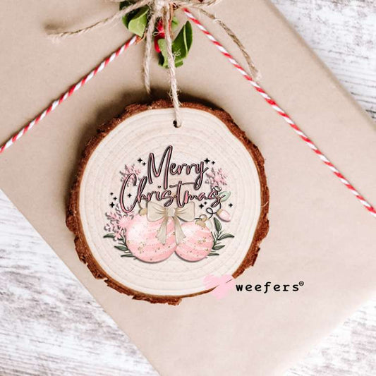 Pink Merry Christmas UV DTF Decal Ornament Weefers
