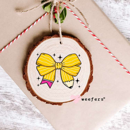 Yellow Teacher Pencil Bow UV DTF Decal Ornament Weefers
