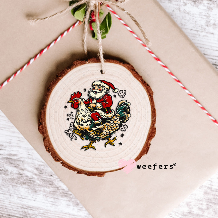Santa Riding a Rooster UV DTF Decal Ornament Weefers