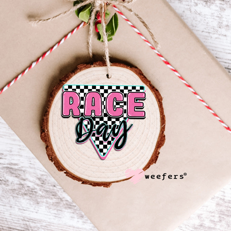 Race Day Pink Black UV DTF Decal Ornament Weefers
