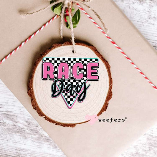 Race Day Pink Black UV DTF Decal Ornament Weefers