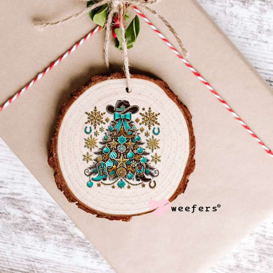 Western Christmas Tree Gold Turquoise UV DTF Decal Ornament Weefers