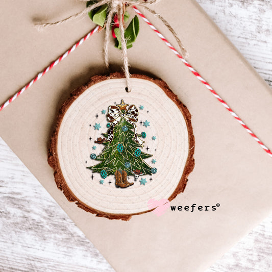 Western Christmas Tree Cowboy Boot Stump UV DTF Decal Ornament Weefers