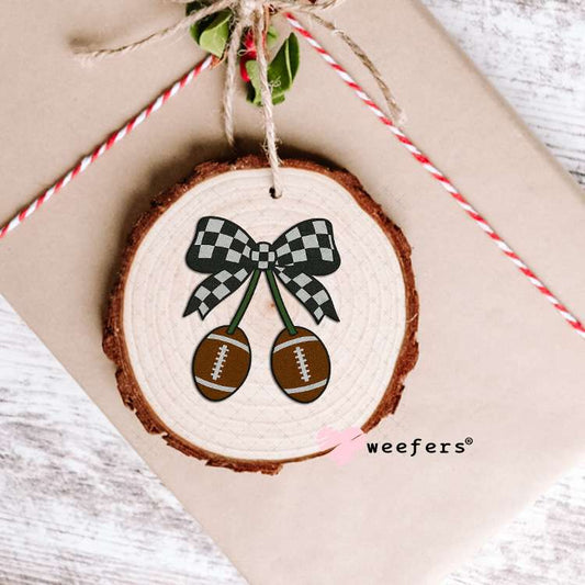 Football Black Checkered Bow UV DTF Decal Ornament Weefers