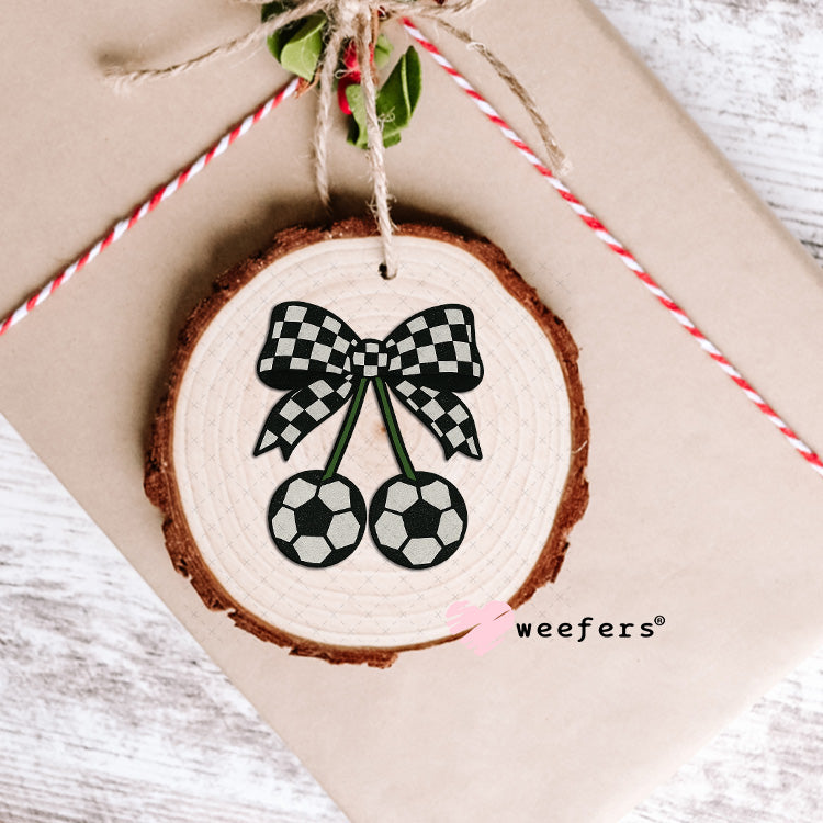 Soccer Cherry Checkered Bow UV DTF Decal Ornament Weefers