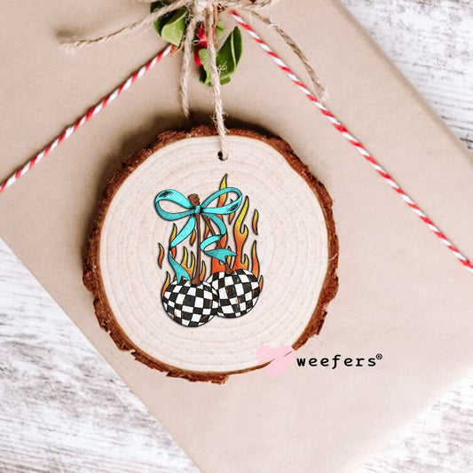 Checkered Cherries with Teal Bow UV DTF Decal Ornament Weefers