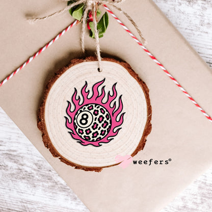 UV DTF Decal - Pink Flame Cheetah 8 Ball Ornament Weefers