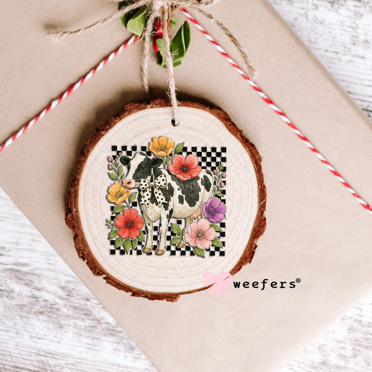 UV DTF Decal - Checkered Flower Cow Ornament Weefers