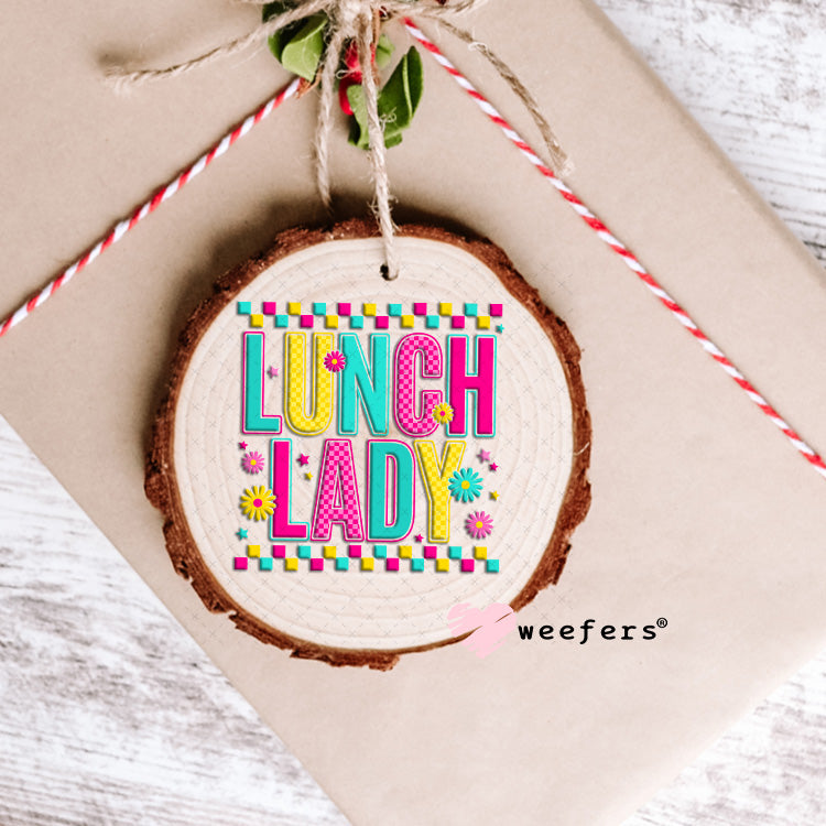 UV DTF Decal - Lunch Lady Magenta Teal Ornament Weefers