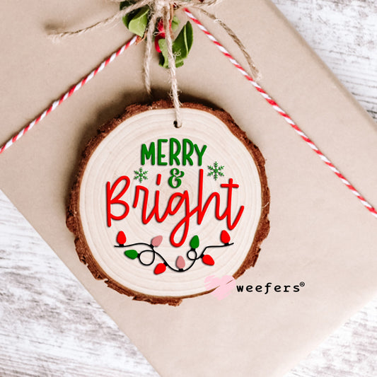 Merry & Bright Christmas Lights UV DTF Ornament Decal