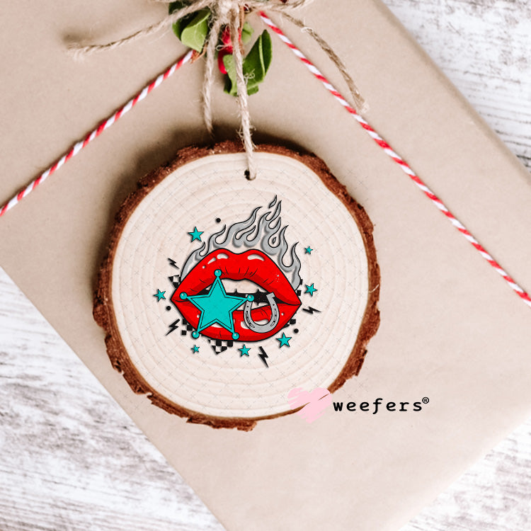 UV DTF Decal - Flame Lips Teal Red Ornament Weefers