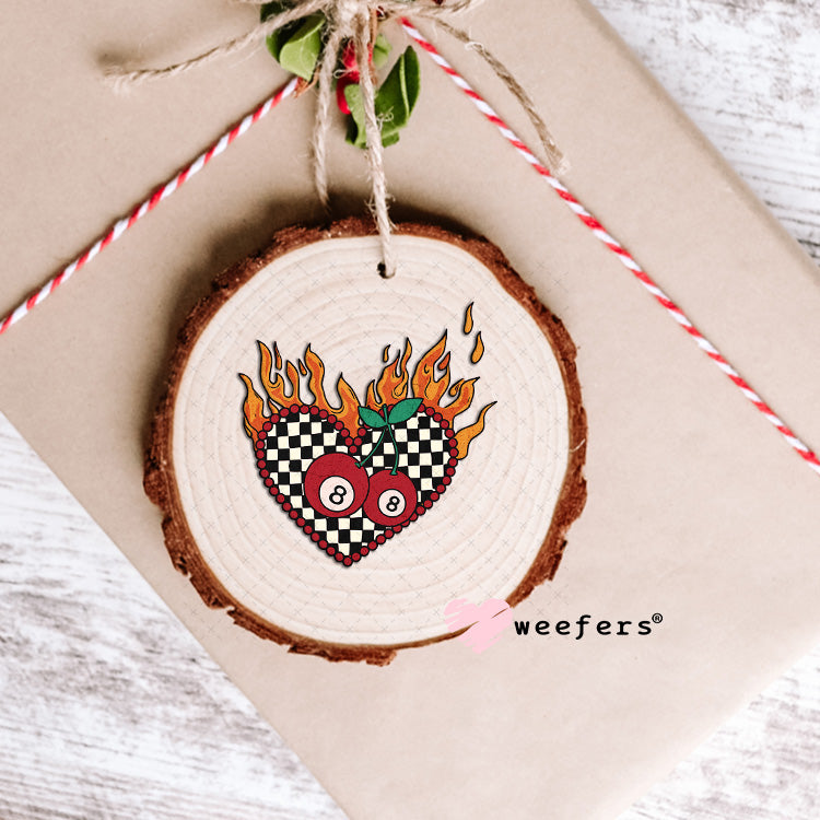 UV DTF Decal - Fire Heart Eight Balls Ornament Weefers