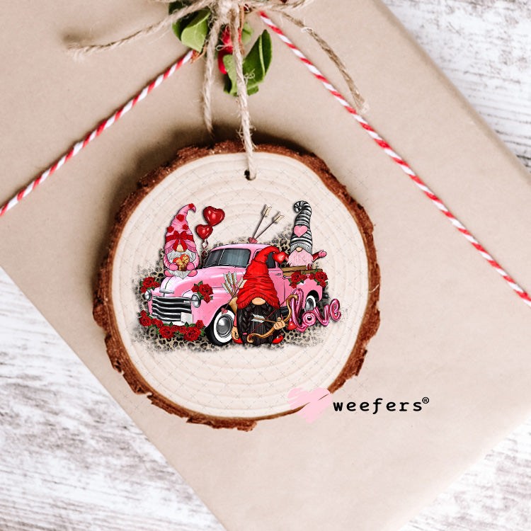UV DTF Decal - Gnomes Pink Truck Valentine's Day Ornament Weefers