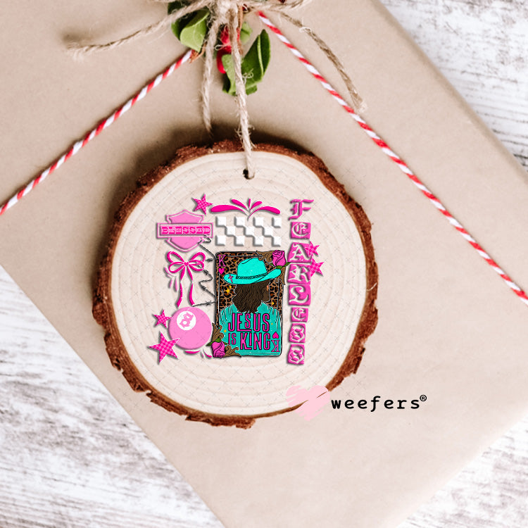UV DTF Decal - Jesus is King Teal and Hot Pink Ornament Weefers