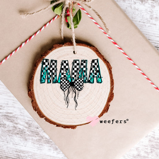 UV DTF Decal - Mama Checkered Teal Ornament Weefers
