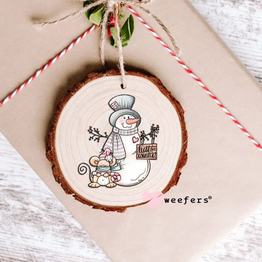 Old Time Hello Winter Christmas Snowman UV DTF Ornament Decal