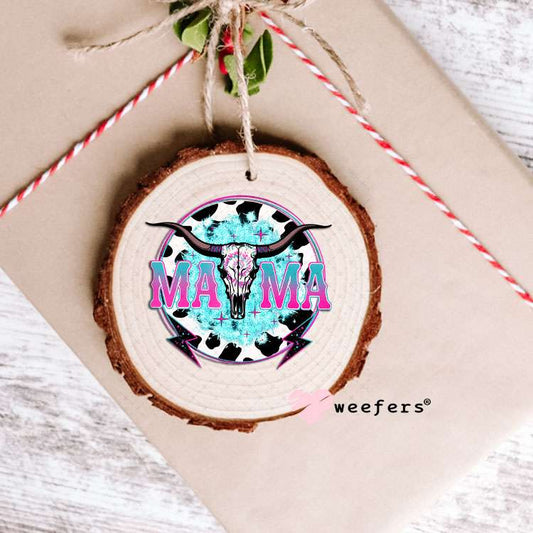 UV DTF Decal - Mama Cow Skull Teal and Pink Ornament Weefers