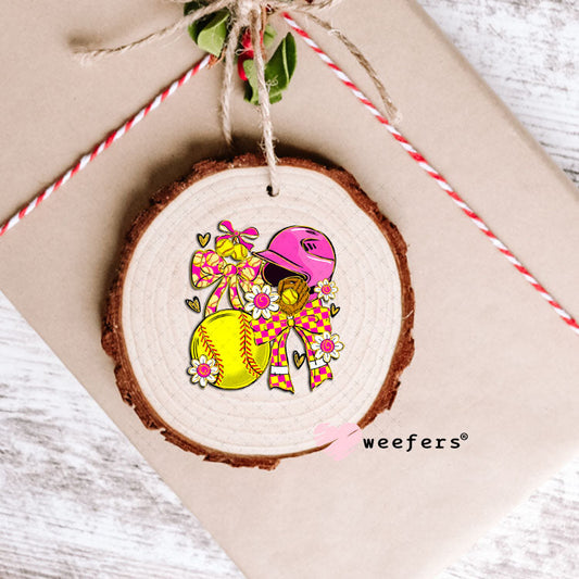 UV DTF Decal - Pink Yellow Sotfball Bows Ornament Weefers