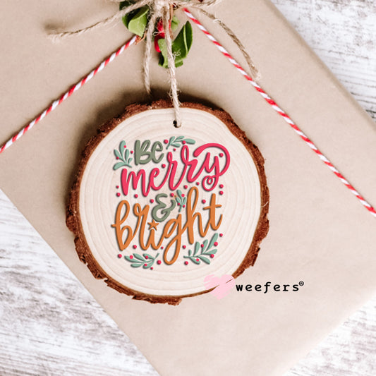 Merry and Bright Christmas Pink and Orange UV DTF Ornament Decal