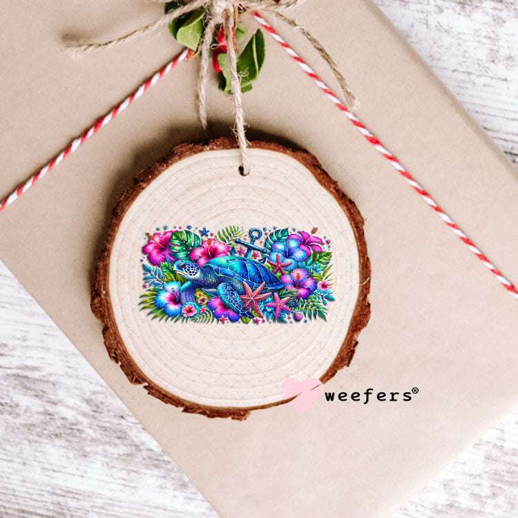 UV DTF Decal - Blue and Magenta Sea Turtle Ornament Weefers