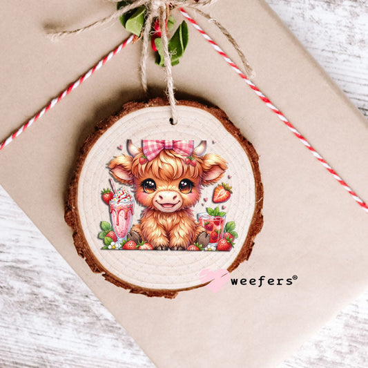 UV DTF Decal - Cute Baby Highland Cow Strawberries Ornament Weefers