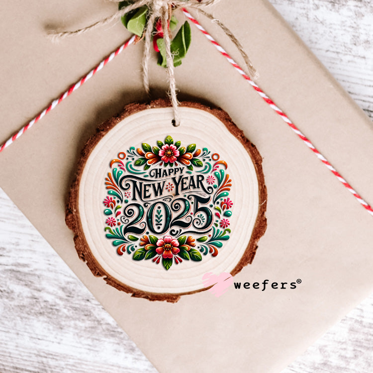 Happy New Year 2025 Flowers UV DTF Ornament Decal