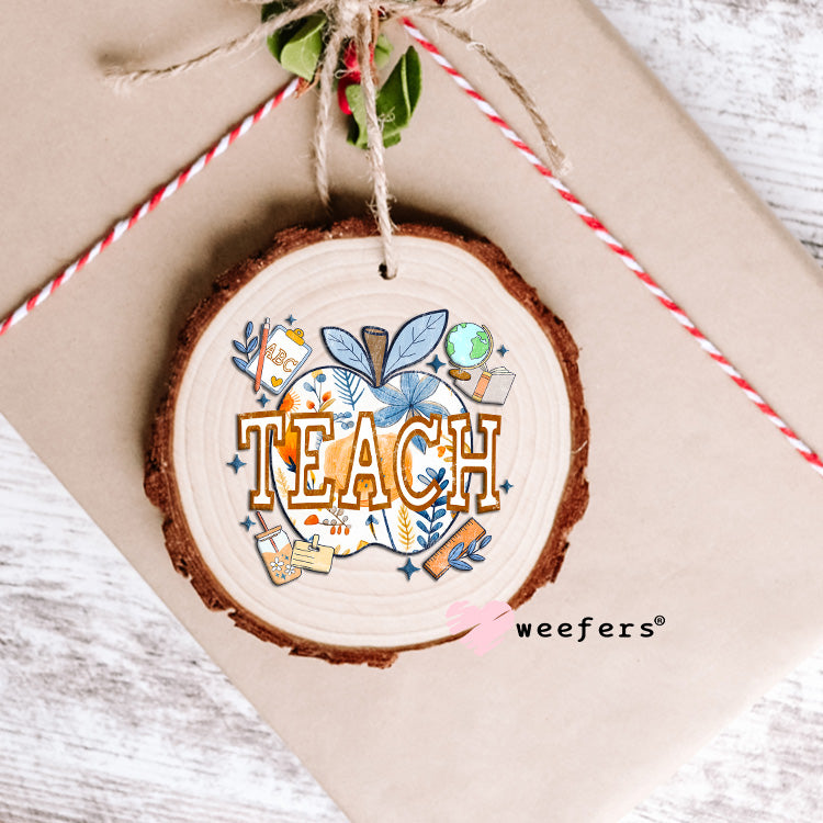 Teach Blue Apple UV DTF Ornament Decal