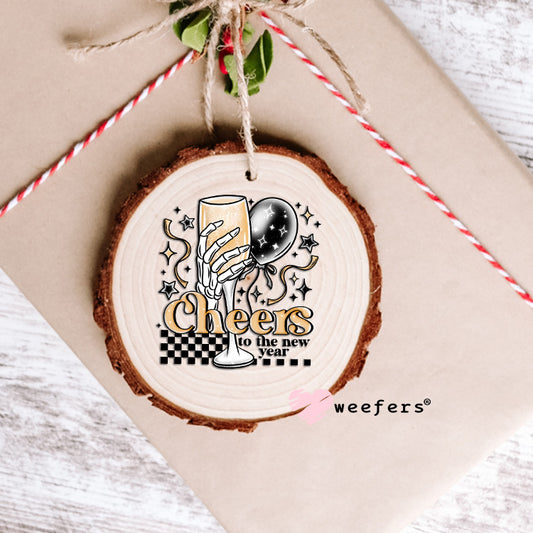 Cheers to the New Year Black Gold UV DTF Decal Ornament Weefers